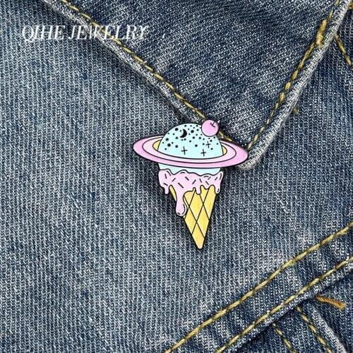 Planet Ice cream Enamel Lapel Pins Essential Food for Summer Brooches Badges Fashion Pins Space Lover Jewelry Gift for Friend