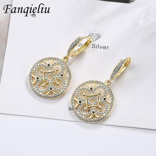 Fanqieliu Circle Round Crystal Dangle Earring 925 Sterling Silver Drop Earrings For Women Wedding Jewelry Female FQL20410