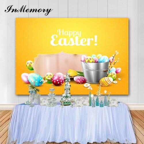 InMemory Easter Eggs Photography Background Spring Flower Yellow Baby Shower Backdrop For Photo Studio Easter Party Vinyl Banner