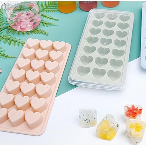Wear-resistant Ice Mold Portable Easy Clean DIY Mold Silicone Anti-slip Heart-shaped Soft 21 Grids Ice Cube Mould for Home