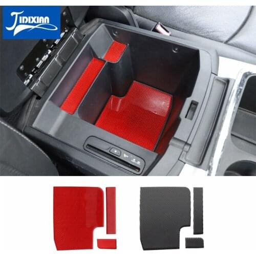 MOPAI Soft Carbon Fiber Car Armrest Storage Box Groove Mat Decoration Cover Sticker for Dodge Ram 2010-2015 Interior Accessories