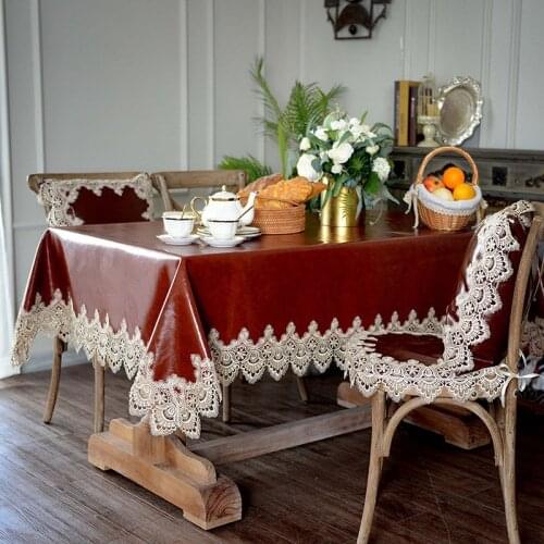 Oil Wax Leather Lace Square Tablecloth Waterproof Rectangular Birthday Party Dining Coffee Table Cover Stain-resistant Kitchen
