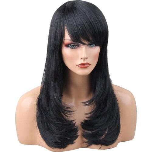 MagiDeal Natural Women Black Long Straight Side Bangs Wig Wigs