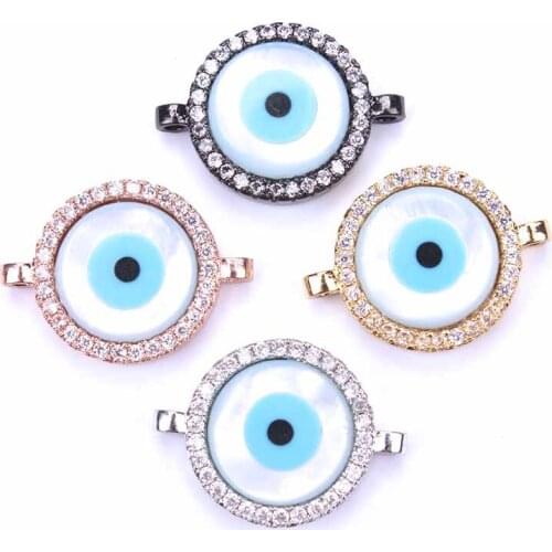 Fashion Evil Eye Necklace Pendant Gold Silver Color Black Color Copper Micro Pave CZ Charms for Bracelet Connectors DIY Jewelry