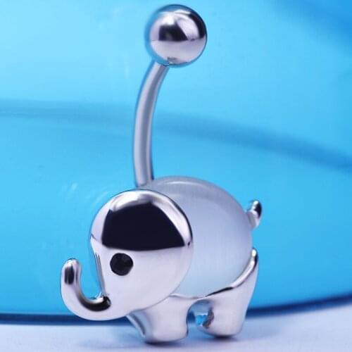 Fashion Women Sexy Body Jewelry Cute White Elephant Button Rings Bijoux Brand Stainless Steel Summer Style Piercing Accessory