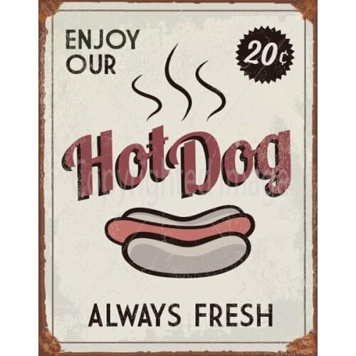 ENJOY OUR HOTDOG AMERICAN DINER LARGE METAL TIN SIGN POSTER VINTAGE RETRO STYLE Metal Tin Signs for Kitchen