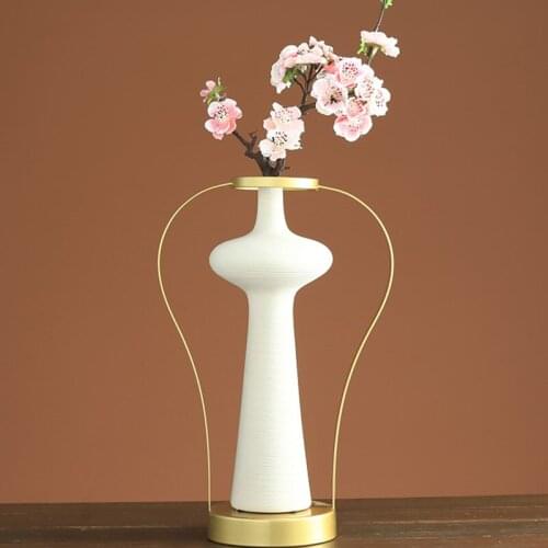 Nordic Luxury Wrought Iron Ceramic Vase Ornaments Living Room Floral Arrangement Floral Decor White Floral Vase Home Decoration