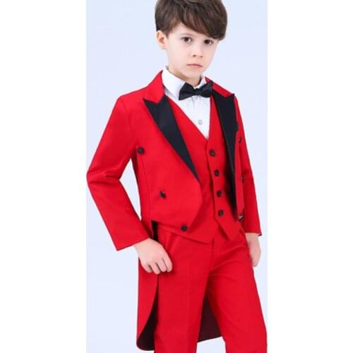 Formal Boy Tuxedo Suit Set Children Wedding Host Piano Performance Party Costume Kids Tuxedo Shirts Pants Bowtie 4pcs Outfit