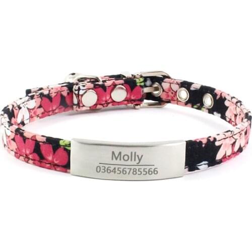 Personalized Dog Collar Laser Engraved Name Collar for Puppies with ID tags Bell Floral Pattern Dog Supplies Pet Products