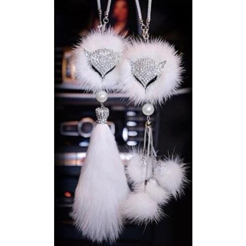 Fashion Car Fox Head Pendant Car Rearview Mirror With Diamond Sable Pendant Protect Safety Car Pendant Creative Gifts