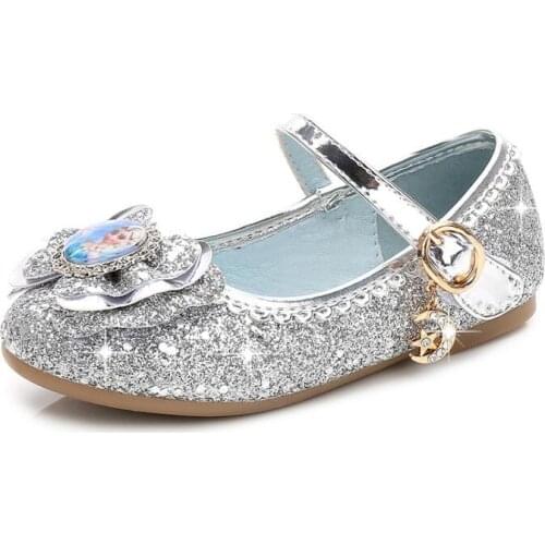 Hot Childrens Leather Shoe Princess Elsa Shoes Summer Kids Sandals for Girls Wedding Shoes Flat Leather Bowtie Dress Shoes
