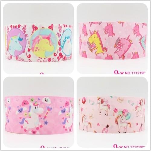 Q&N ribbon 16mm 22mm 25mm 38mm 50mm 75mm unicorn cartoon print grosgrain ribbon webbing 50yards/roll for hair tie free shipping