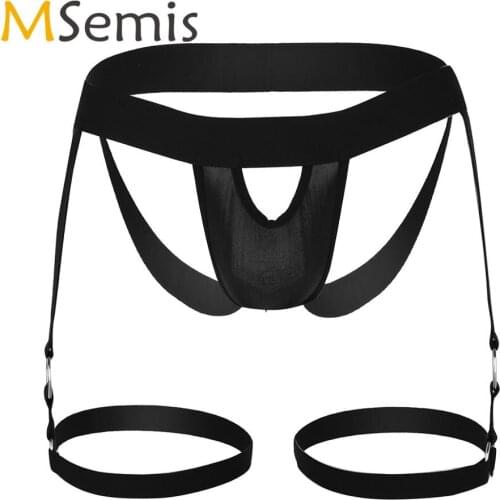 Sexy Mens Lingerie Gay Panties Mini Sissy Bulge Pouch Open Butt Tangas Thong Hot Jockstrap G-string Briefs with Leg Garters Belt