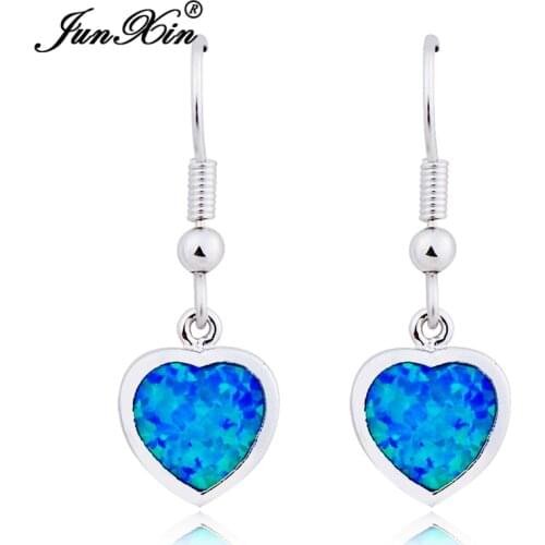Heart Design Opal Stone Earrings Silver Color Filled Dangle Drop Earring pendientes largos Best Selling Ear0546