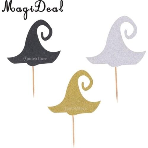 20 Pieces Halloween Spooky Witch Hat Cake Cupcake Toppers Picks for Fancy Dress Party