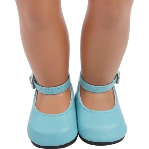 2021 Blue Cute Leather Shoes New Born Baby Doll Shoes for 18" 43cm American Girl Reborn BJD Dolls Accessories Suit Outfit