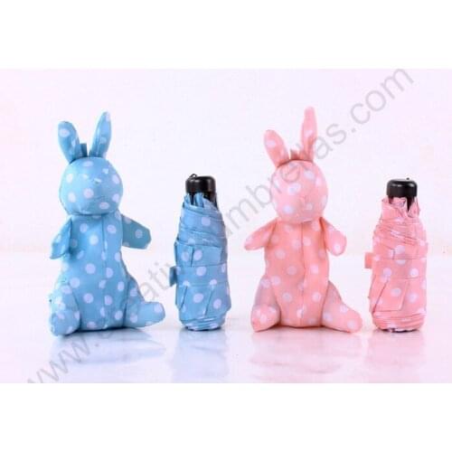 90cm manual five fold super light aluminium anti-thunder windproof rabbit doll pocket umbrella kid cartoon toy promotion parasol