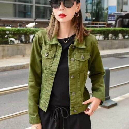 Street Casual Slim Short Denim Jacket Women Spring Autumn Fashion Long Sleeve Jean Jacket Female Korean Army Green Trend Outwear