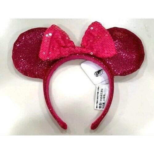 Minnie Ears Imagination Pink Sequined Headband with Bow NEW