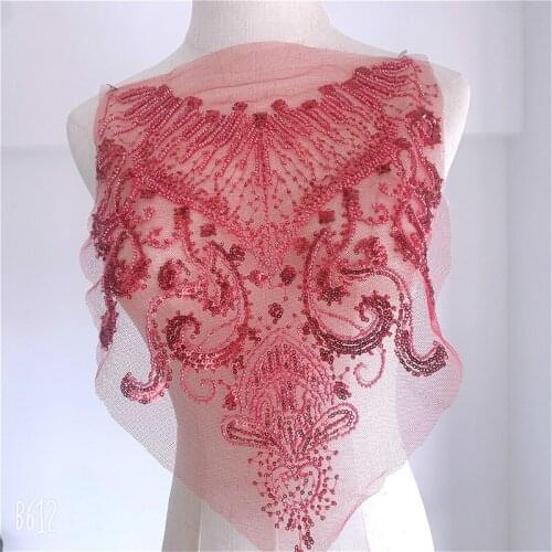 High Quality Rayon Material Luxury Beaded Lace Collar Flower Back Paste Bridal Wedding Dress Applique Clothing Accessories