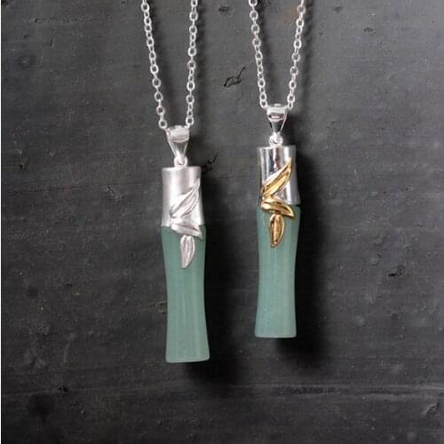 YouLin New 925 Silver Creative Design Bamboo Natural Aventurine Necklace Womens Temperament Lovely Sweet Jewelry