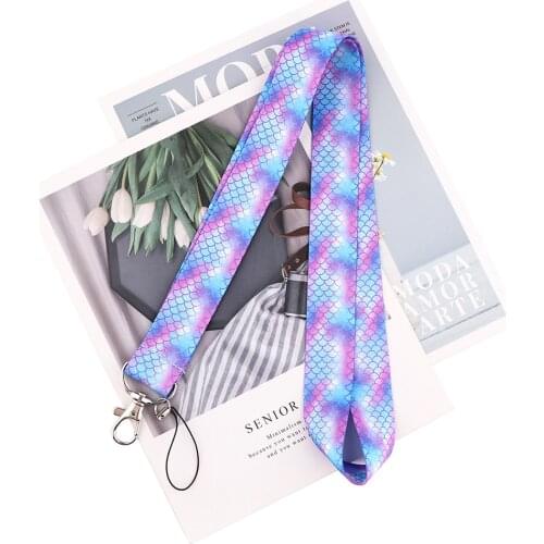 ZF2951 1pcs Purple Mermaid Scales Creative Lanyard Badge ID Lanyards Mobile Phone Rope Key Lanyard Neck Straps Accessories