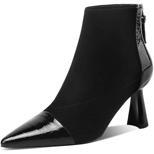 Fashion Newest Womens Autumn Ankle Boots Side Zipper 2020 Winter Genuine Leather High Heels Pumps Working Shoes Woman