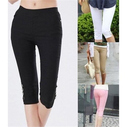Plus Size Fashion Womens Leggings Simple Ladies Cropped Pencil Pants Casual Solid Color Slimming Leggings For Women