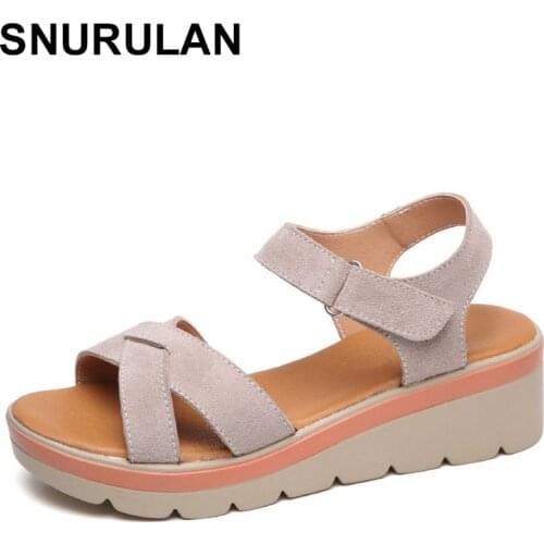 SNURULAN Womens Sandals Summer Suede Leather Wedge Sandals Womens Platform Shoes Womens Ankle Sandals Platforms Beach Sandals