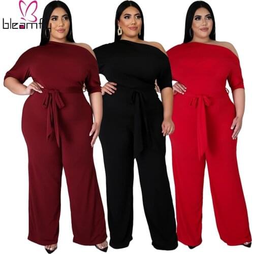 Women Loose Plus Size L~4XL Long Jumpsuit Short Sleeve Red Black Summer Casual Wide Leg Romper Sexy Night Club Party Outfits