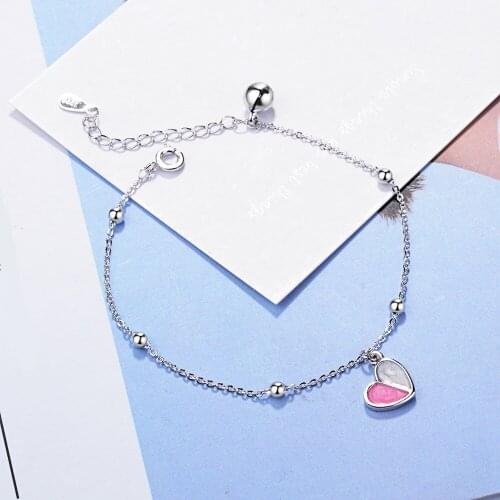 Hot Sale silver color Double Love Sweetheart Heart Bracelet Women with Plata Small bell Authentic Plata couple Jewelry