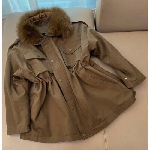 Women 10.29 Warm Winter Coat Waist Drawstring Design Mid-Length Hooded Mink Collar Fleece Parkas Lining Rabbit Fur Outerwear