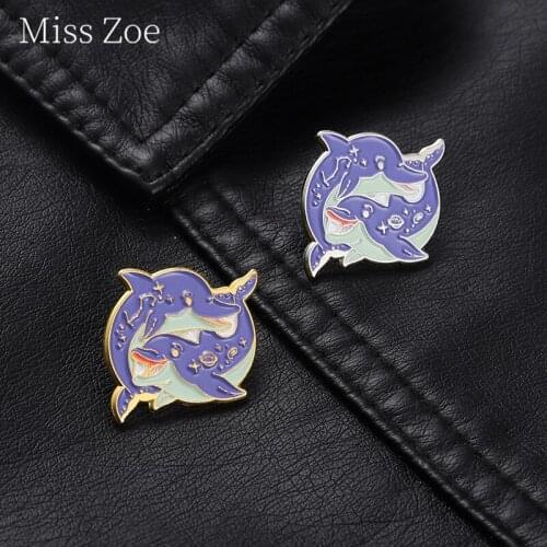 Playing Dolphins Enamel Pins Custom Symmetry Starry Sky Dolphin Edge Brooches Backpack Badge Accessories Gifts For Friend Couple