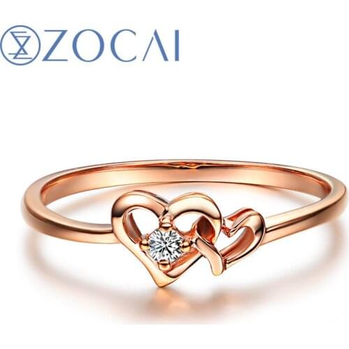 ZOCAI BRAND 100% NATURAL GENUINE HEART SHAPE DIAMOND RING 0.03 CT DIAMOND 18K ROSE GOLD W02162