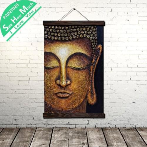 Golden On Canvas Buddha Scroll Painting Canvas Vintage Poster and Prints Wall Art Pictures Bedroom Farmhouse Decoration
