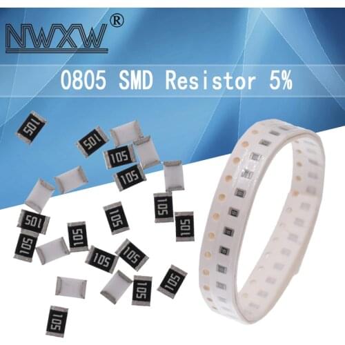 100PCS 0805 Chip Resistor 1/8W SMD 5% 10M 1K 2.2K K 100K 0 1 10 470 150 220 330 ohm 1R 10R 100R 150R 220R 820R