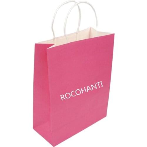 100x Custom Logo Print Fashionable Twisted Handle Gift Shopping Pink Kraft Paper Bag