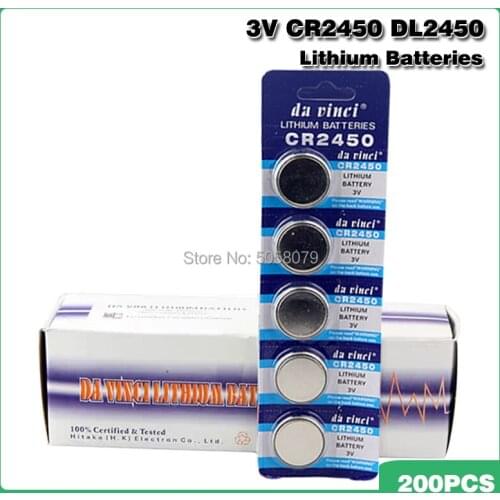 200pcs 3V CR 2450 CR2450 Lithium Batteries KCR2450 5029LC LM2450 Button Cell Coin Battery For Watch Electronic Toy Remote