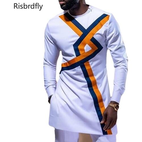 2021 New Arrival Fashion Style African Men White Plus Size Long Sleeve Dashiki O-neck Shirts Men Clothing