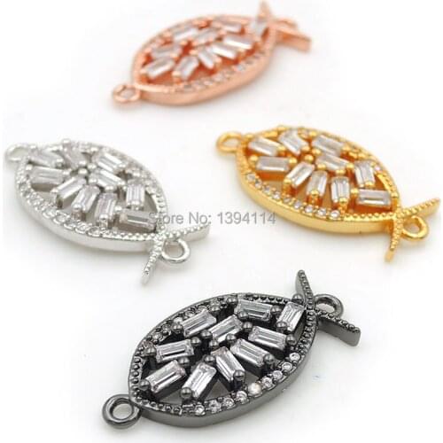 23*10*3mm Micro Pave Clear CZ Fish Connectors Fit For Men And Momen Making Bracelets Jewelry