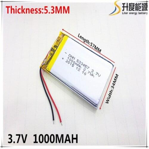 3.7V,1000mAH,[533457] PLIB; polymer lithium ion / Li-ion battery for GPS,mp3,mp4,mp5,dvd,bluetooth,model toy