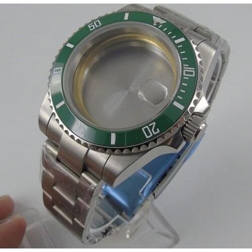40mm Sapphire Glass Watch Case Green Ceramic Bezel Deployment Fit NH35A NH36A ETA 2836 MIYOTA 8215 MOVEMENT