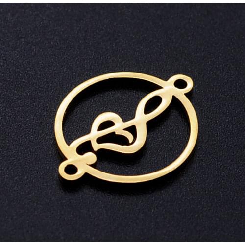 5pcs/lot Round Music Symbol Stainless Steel Connector Charm for Women Bracelets Making Wholesale Never Rust