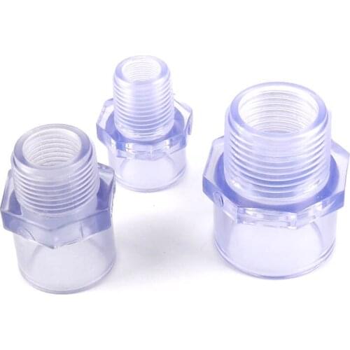 5pcs 1/2",3/4",1"Male Thread PVC Transparent Straight Connector Blue High Quality UPVC Fittings for Garden Water Pipe PVC Joints