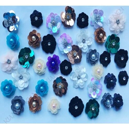6Pcs/Lot Decorative Handmade Sequins Beads Flower Applique Patches ,Hair Clip,Bags,Brooch,Clothes Sew on,Glue on DIY Accessory