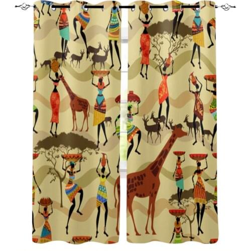 African Women Giraffe Window Curtains for Living Room Luxury Kitchen Bedroom Drapes Home Decor Backdrop Curtain