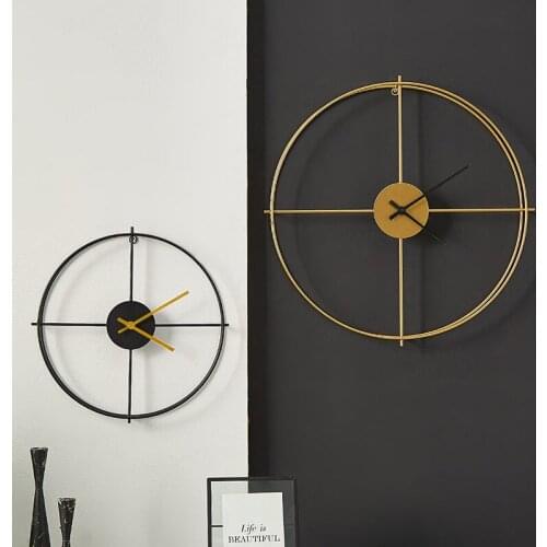 Nordic Black Gold Large Silent Wall Clock Living Room study Office Decoration Mute Metal Wall clock for Hotel Modern Decoration