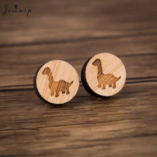 Jisensp 2019 New Design Lovely Dinosaur Stud Earrings Simple Fashion Animal Wooden Earrings Jewelry For Women Kids Gifts