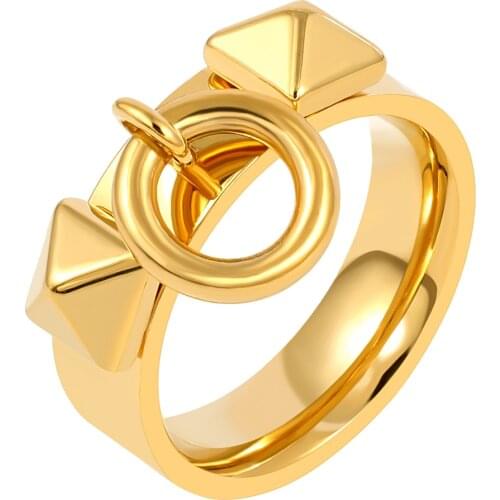 JOVO New Circle Design Rings for Women High Polished Steel Jewelry Gold Rings Female Jewelry Ring Size 6 7 8 9