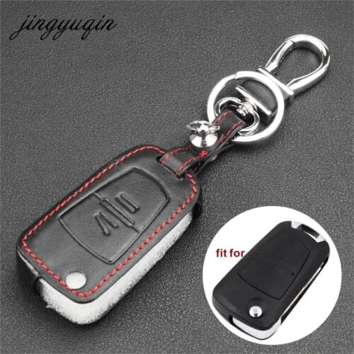 Jingyuqin Leather Cover For Vauxhall Opel Astra Vectra Zafira 2 Button Flip Remote Key Fob Case Car styling